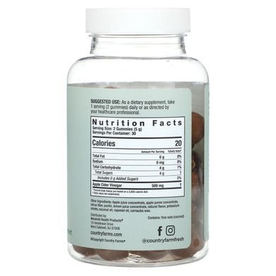 Жувальні таблетки з яблучним оцтом Country Farms (Apple Cider Vinegar Gummies) 60 жувальних таблеток справжнє яблуко