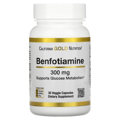 Бенфотіамін California Gold Nutrition (Benfotiamine) 300 мг 30 рослинних капсул