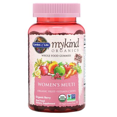 Мультивітаміни для жінок органік для веганів смак ягід Garden of Life (Women's Multi Mykind Organics) 120 жувальних цукерок
