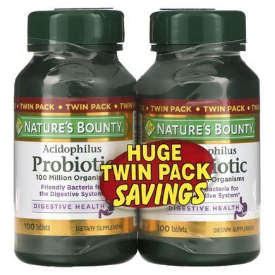 Ацидофільний пробіотик Nature's Bounty (Acidophilus Probiotic) 2 упаковки по 100 таблеток