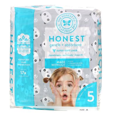 Підгузки, Honest Diapers, Розмір 5, 27+ фунтів, панди, The Honest Company, 20 підгузників