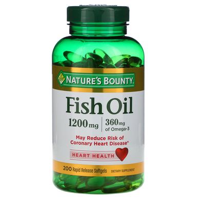 Риб'ячий жир, Fish Oil, Nature's Bounty, 1200 мг, 200 капсул