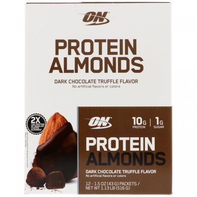 Багатий білком мигдаль, Темний шоколад і трюфель, Optimum Nutrition, 12 пакетів, 1,5 унц (43 г) кожен