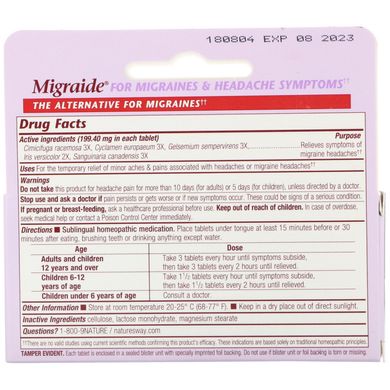 Migraide, формула максимальної сили від головного болю, Boericke & Tafel, 40 таблеток