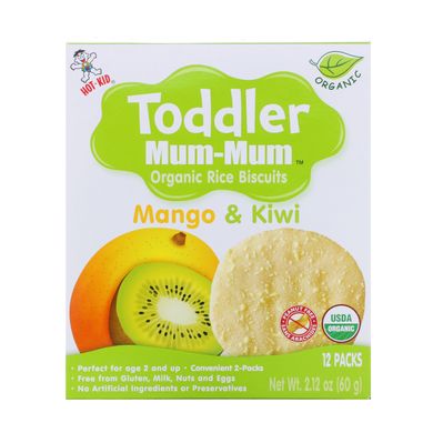 Печиво з органічним рисом Toddler Mum-Mum, манго і ківі, Hot Kid, 12 упаковок, 60 г