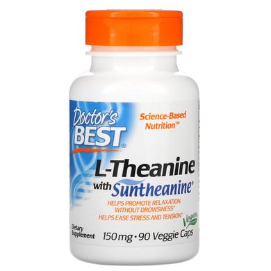 L-теанин, L-Theanine with Suntheanine, Doctor's Best, 150 мг, 90 вегетаріанських капсул