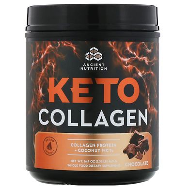 Кето колаген, колагеновий протеїн і кокосові MCT, шоколад, Dr Axe / Ancient Nutrition, 460 г