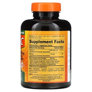 Ester-C з цитрусовими біофлавоноїдами на рослинній основі American Health (Ester-C with Citrus Bioflavonoids) 1000 мг / 200 мг 180 таблеток