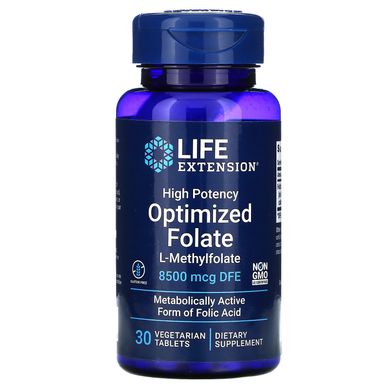 Високоактивний оптимізований фолат, High Potency Optimized Folate, Life Extension, 8500 мкг, 30 вегетаріанських таблеток