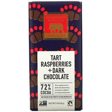 Чорний шоколад з малиною Endangered Species Chocolate (Dark Chocolate) 85 г