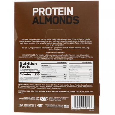 Багатий білком мигдаль, Темний шоколад і трюфель, Optimum Nutrition, 12 пакетів, 1,5 унц (43 г) кожен