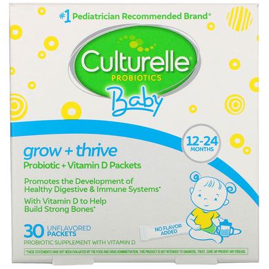 Culturelle, Probiotics, Baby, Healthy Development, Probiotic, Vitamin D, HMO & DHA, 12-24 Months, Unflavored, 30 One-Daily Packets