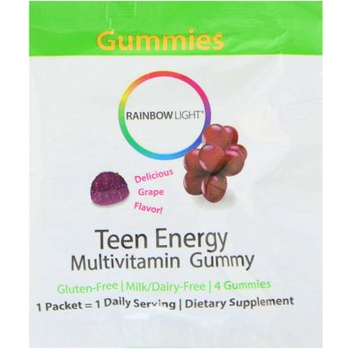 Мультивітаміни для підлітків смак винограду Rainbow Light (Multivitamin Gummy) 30 пакетиків по 4 цукерки