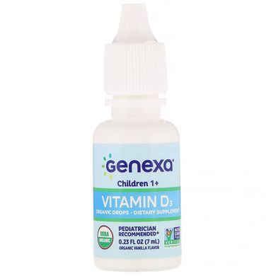 Дитячий вітамін Д3, для дітей віком 1+, органічний ванільний ароматизатор, Genexa, 400 МО, 7 мл