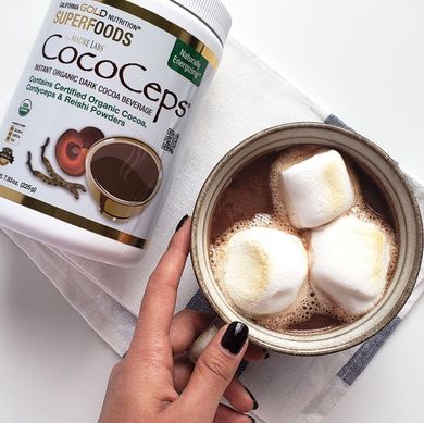 Какао напиток с кордицепсом California Gold Nutrition (CocoCeps Organic Cocoa Cordyceps & Reishi) 225 г купить в Киеве и Украине
