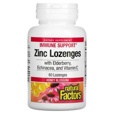 Льодяники з цинком бузиною ехінацеєю та вітаміном C Natural Factors (Zinc Lonzenges With Elderberry Echinacea & Vitamin C) 60 шт
