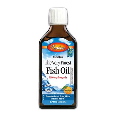 Норвезький риб'ячий жир, апельсин, Very Finest Fish Oil Liquid, Natural Orange, Carlson Labs, 200 мл