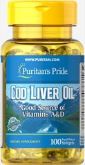 Масло печени трески, Cod Liver Oil, Puritan's Pride, 415 мг, 100 капсул купить в Киеве и Украине