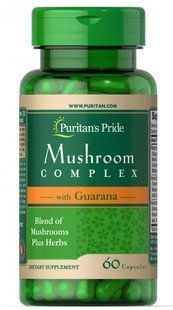 Грибной Травяной Комплекс с Гуараной, Mushroom Herbal Complex with Guarana, Puritan's Pride, 60 капсул купить в Киеве и Украине