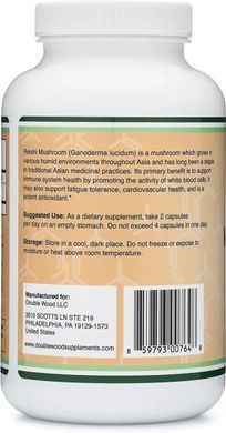 Реші гриб для підтримки імунітету Double Wood (Reishi Mushroom Extract) 500 мг 300 капсул