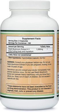 Реші гриб для підтримки імунітету Double Wood (Reishi Mushroom Extract) 500 мг 300 капсул