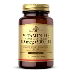 Вітамін Д3 Solgar (Vitamin D3) 125 мкг 5000 МО 100 м'яких желатинових капсул