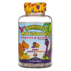 Вітаміни та мінерали для дітей, ягоди, виноград і апельсин, Kids MultiSaurus Vitamins & Minerals Berry, Grape & Orange Flavor, KAL, 90 жувальних таблеток