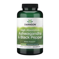 Ашваганда з чорним перцем Swanson (Ashwagandha Black Pepper) 120 капсул