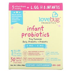 LoveBug Probiotics, пробиотики для младенцев в возрасте 0–6 месяцев, 1 млрд КОЕ, 30 пакетиков в индивидуальной упаковке, по 1,5 г (0,05 унции) купить в Киеве и Украине