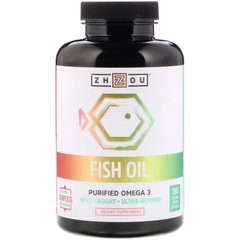 Риб'ячий жир з омега-3 Zhou Nutrition (Fish Oil Purified Omega-3) 180 таблеток