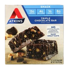 Atkins, Snack, Triple Chocolate, шоколадные батончики, 5 батончиков по 40 г (1,41 унции) купить в Киеве и Украине