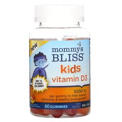 Mommy's Bliss, вітамін D3 для дітей, зі смаком персика, манго та полуниці, 1000 МО, 60 жувальних таблеток