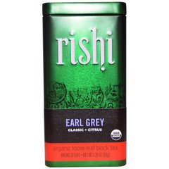 Розсипний листовий чорний чай органічного походження, Ерл Грей, класичний + цитрусові, Rishi Tea, 2,29 унції (65 г)