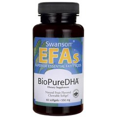 ДГА Риб'ячий жир жувальні, BioPure DHA Fish Oil Chewable Softгels, Swanson, 550 мг, 60 капсул