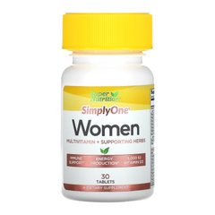Super Nutrition, SimplyOne, мультивітаміни та корисні трави для жінок, 30 таблеток