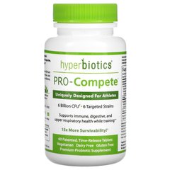 PRO-Compete, унікальний дизайн для спортсменів, Hyperbiotics, 6 мільярдів CFU, 60 таблеток