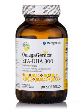 Омега ЕПК-ДГК 300 форма тригліцеридів натуральний лимонно-лаймовий аромат Metagenics (OmegaGenics EPA-DHA 300 Triglyceride Form Natural Lemon-Lime Flavor) 90 м'яких капсул