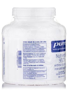 Мультивитамины и минералы без меди железа и йода Pure Encapsulations (Nutrient 950 w/o Copper Iron and Iodine) 180 капсул купить в Киеве и Украине