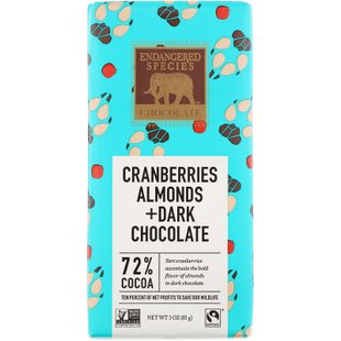 Черный шоколад с клюквой и миндалем Endangered Species Chocolate (Dark Chocolate) 85 г купить в Киеве и Украине