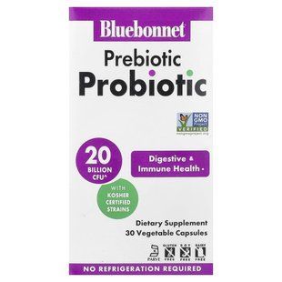 Bluebonnet Nutrition, пребіотик, пробіотик, 30 рослинних капсул