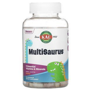 Витамины и минералы для детей, ягоды, виноград и апельсин, Kids MultiSaurus Vitamins & Minerals Berry, Grape & Orange Flavor, KAL, 90 жевательных таблеток купить в Киеве и Украине