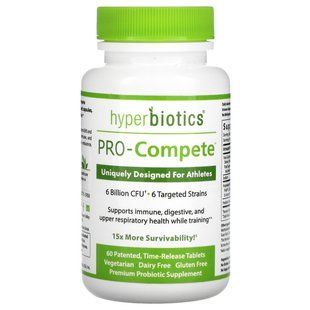 PRO-Compete, unique design for athletes, Hyperbiotics, 6 billion CFU, 60 tablets.
