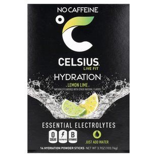 Celsius, Live Fit, увлажнение, незаменимые электролиты, без кофеина, лимон и лайм, 14 стиков в виде порошка для увлажнения, по 7,41 г (0,26 унции) купить в Киеве и Украине