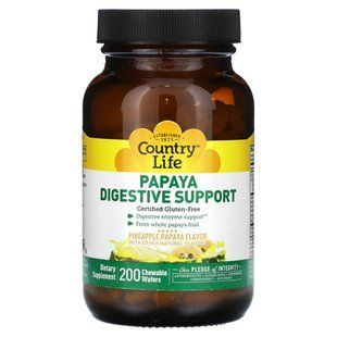 Country Life, Papaya Digestive Support, Pineapple Papaya, 200 Chewable Wafers купить в Киеве и Украине