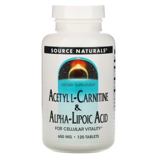 Ацетил карнитин + альфа-липоевая кислота Source Naturals (Acetyl L-Carnitine & Alpha-Lipoic Acid) 650 мг 120 таблеток купить в Киеве и Украине