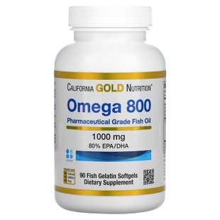 Омега 800 Рыбий жир фармацевтического класса 80% ЭПК / ДГК California Gold Nutrition (Omega 800 Pharmaceutical Grade Fish Oil 80% EPA/DHA Triglyceride Form) 1000 мг 90 рыбных желатиновых мягких гелей купить в Киеве и Украине