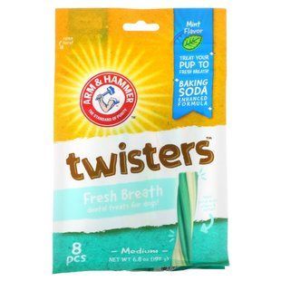 Arm & Hammer, Twisters, Лакомства для чистки дыхания для собак, средний, мята, 8 штук купить в Киеве и Украине