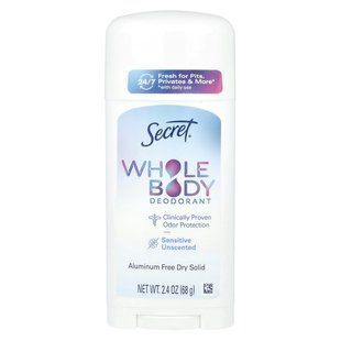 Secret, Whole Body Deodorant, Aluminum Free Dry Solid, Unscented , 2.4 oz (68 g)