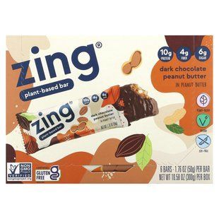 Zing Bars, Plant-Based Bar, Dark Chocolate Peanut Butter in Peanut Butter, 6 Bars, 1.74 oz (50 g) Each купить в Киеве и Украине