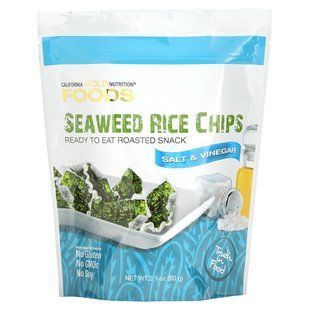 Рисовые чипсы с солью и уксусом и морскими водорослями California Gold Nutrition (Seaweed Rice Chips Salt & Vinegar) 60 г купить в Киеве и Украине